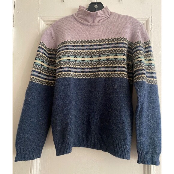 Vintage 90's Y2K Eddie Bauer Fair Isle Wool Sweater Mock Neck Women's Size S - Picture 1 of 14